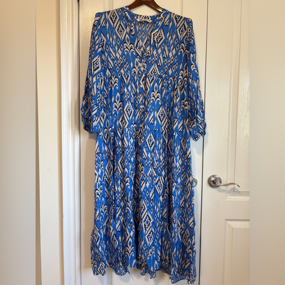 Zara Tiered Printed Button Down Long Sleeve Midi Maxi Shirt Dress Small - Picture 4 of 8